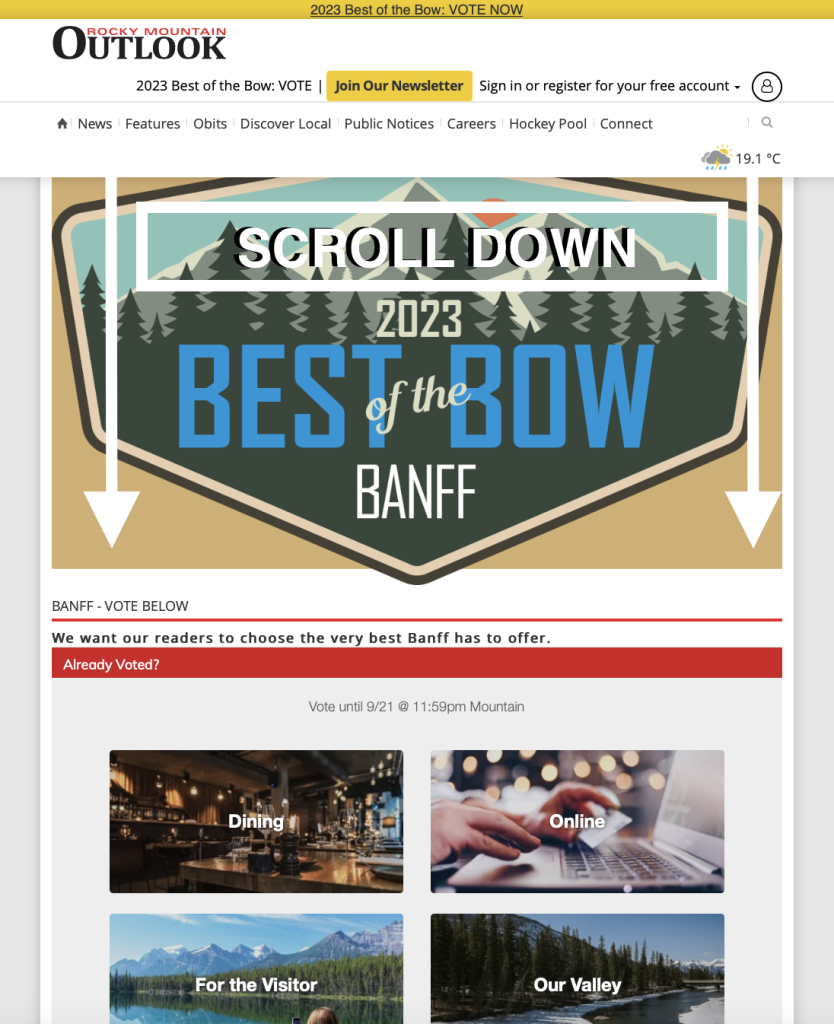 Rocky Mountain Outlook website Scroll-Down-Best-of-the-Bow-2023